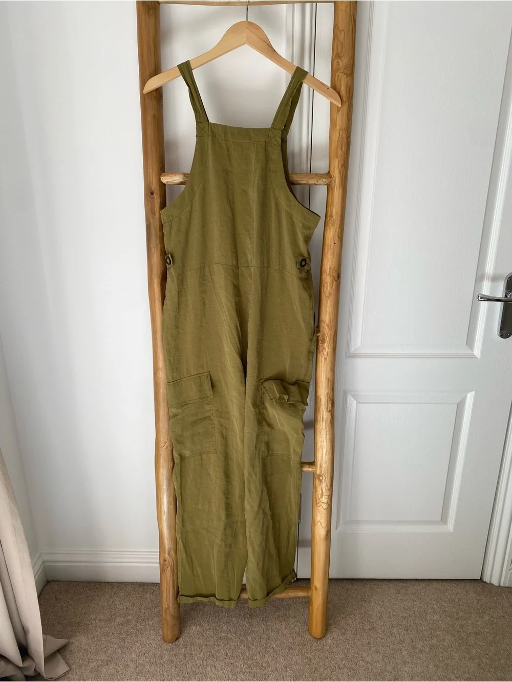 TopShop Olive Green Utility Cargo Lightweight Sleeveless Jumpsuit Sz 4 Boho